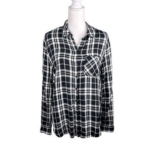 Garage Black & White Plaid 90s Grunge Long Sleeve Button Down Top Size Small